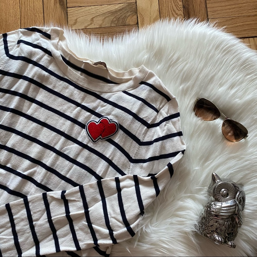 LOFT Navy Stripe Heart Sweater